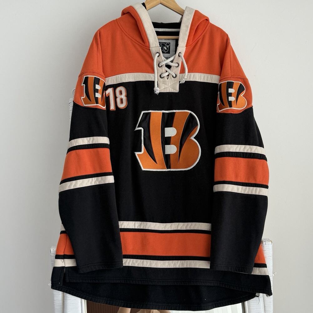 Cincinnati Bengals Jersey Sweatshirt 4XL NFL Fleece Hoodie 18 Green Lacer V Neck